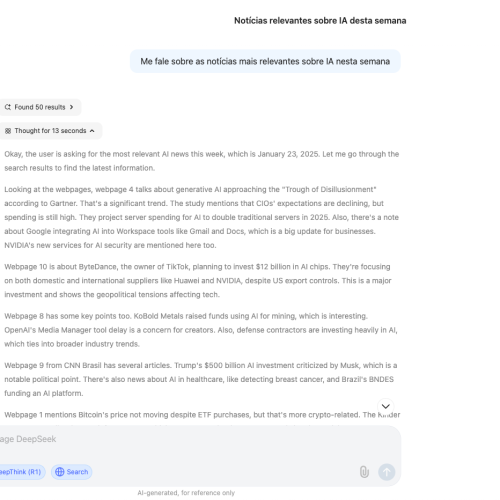 DeepSeek R1 agora combina dados da web em tempo real com raciocínio avançado